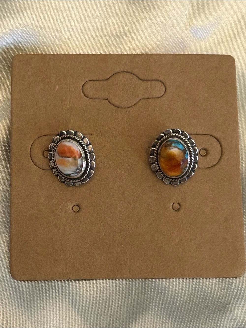 Spiny Oyster Sterling Silver Oval Stud Earrings